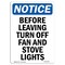 Signmission OSHA Notice, 7" Height, Before Leaving Turn Off Fan And Sign, 7" X 5", Portrait OS-NS-D-57-V-10325 - alternate 1